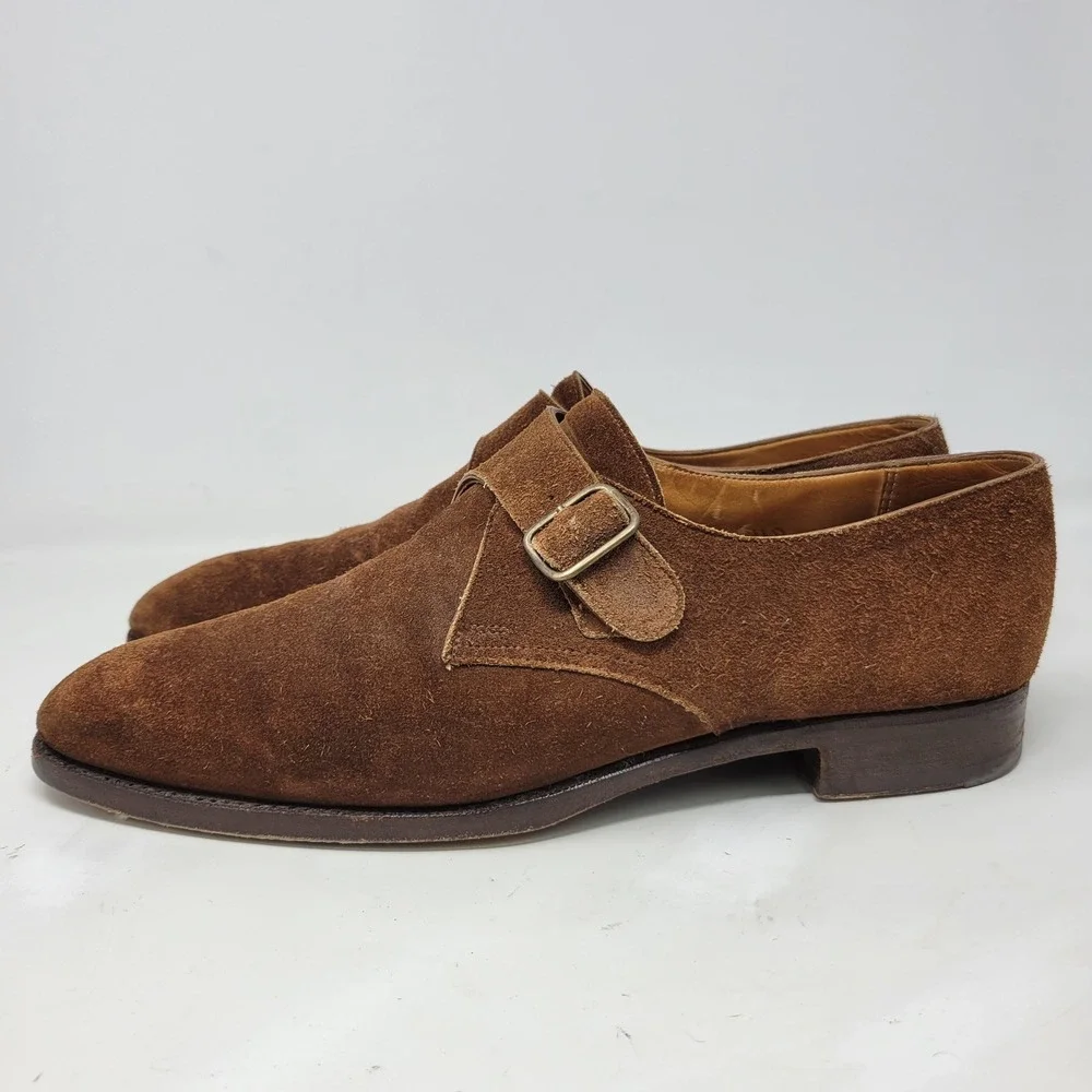 Ralph Lauren Brown Suede Single Monk Strap Men Made in England Dress Shoes Sz 11